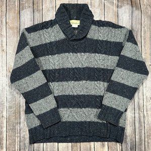 IrelandsEye Wool Cashmere Chunky Knit Fisherman Sweater Large Blue Grey Mens